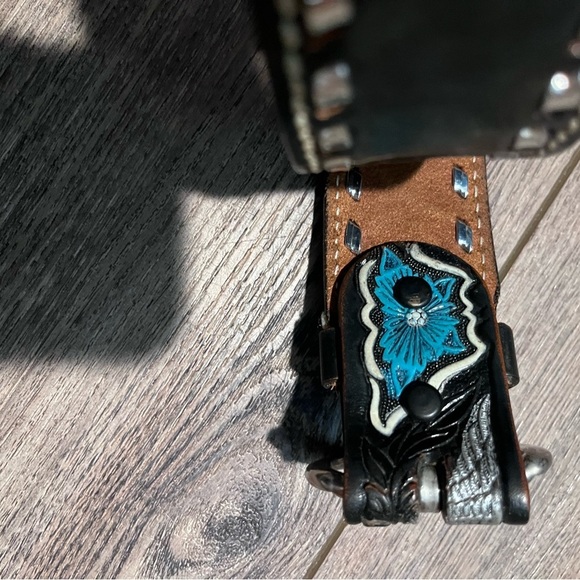 Vintage leather Lorey Teal flower silver eagle belt elegant biker
